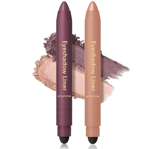 Shadow Liner 2 in 1 Eyeliner Eyeshadow, 2-in-1 Eyeliner & Shadow, shadow Liner Duo Plum, Waterproof Eye Shadow Crayon, Smooth, Easy to Color (Purple + champagne gold