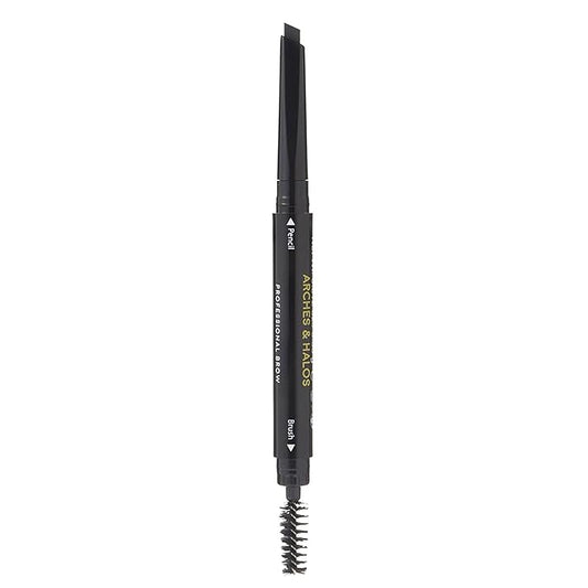 Arches & Halos Angled Brow Shading Pencil - Double Sided Eyebrow Filler and Spoolie - Angled Brush Design for Precise Shaping and Styling - Buildable, Easy Blend Pigment - Charcoal - 0.012 oz