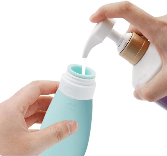 Travel Bottles for Toiletries, TSA Approved 3oz Leak Proof Silicone Refillable Squeeze Travel Size Containers BPA Free for Cleansers, Lotions, Shampoo 4pk-With Bag (P,G,Blk,BL)