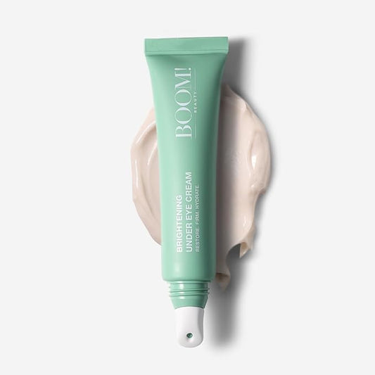 Boom Awaken Cooling Under Eye Cream - Targets Puffiness & Uneven Tone with Vitamin C, Licorice Root, Wild Mint, Green Tea & Hyaluronic Acid - Lightweight, Refreshing, Vegan Formula - 0.5 oz