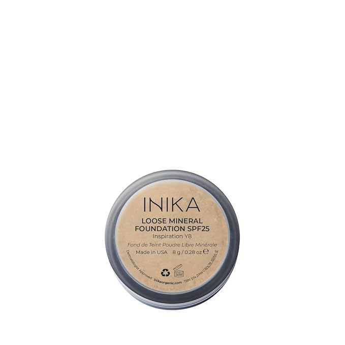 INIKA Organic Mineral Powder Foundation SPF 25 - Vegan Makeup, Natural Looking, Buildable Coverage, Flawless Radiance & Glow, Blemish Coverage, Cruelty Free, Sustainable Packaging, Inspiration, 8g