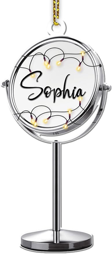 Personalized Name Makeup Mirror Shape Acrylic Flat Ornament, Makeup Ornament, Girl Makeup Artist Christmas Ornament, Makeup Stylist Ornament 106