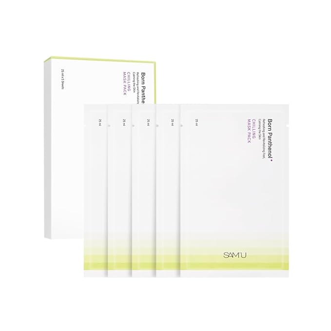 SAM'U Born Panthenol Chilling Mask – Korean Facial Sheet Mask with Birch Sap & Xylitol for Deep Hydration – Soothing & Cooling Face Mask, Vegan Korean Glass Skin Care Face Mask (5 Sheets)