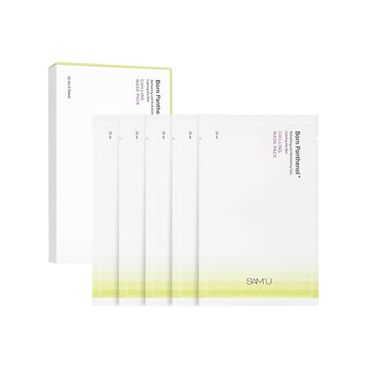 SAM'U Born Panthenol Chilling Mask – Korean Facial Sheet Mask with Birch Sap & Xylitol for Deep Hydration – Soothing & Cooling Face Mask, Vegan Korean Glass Skin Care Face Mask (5 Sheets)
