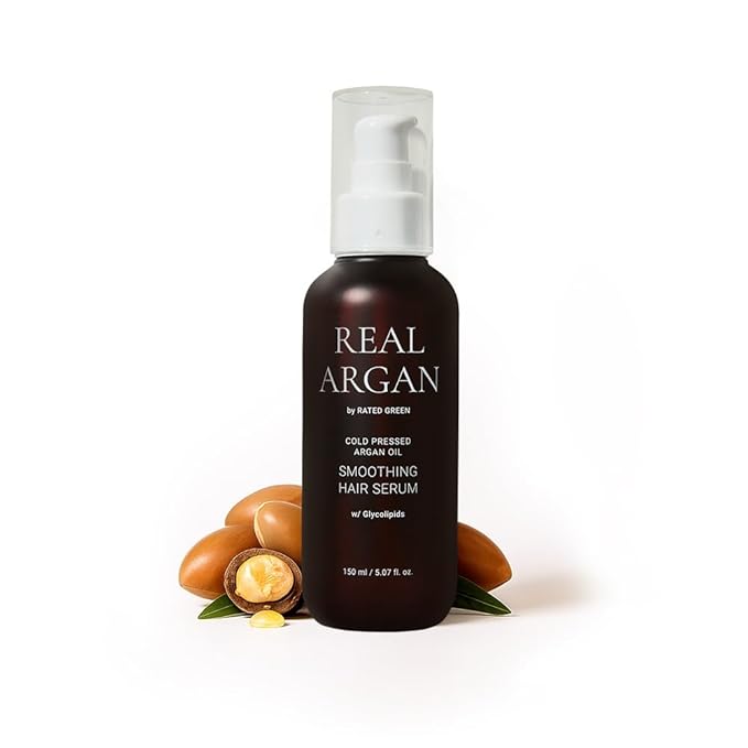 RATED GREEN Real Argan Cold Press Argan Oil Smoothing Hair Serum with Glycolipids | Organic Argan Oil | deep hydration and frizz control for dry, dull, frizzy hair | Korean Vegan Formula | 5.07 fl oz
