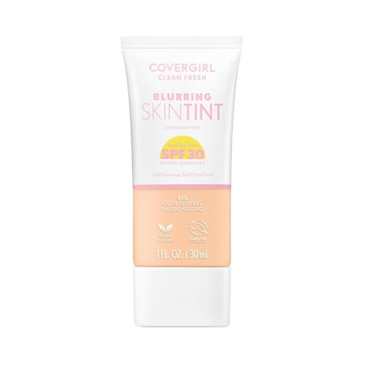 COVERGIRL Clean Fresh Blurring Skin Tint with SPF 30, 415 Light Neutral, Liquid Foundation, Soft Matte Finish, Smooths, Brightens, Blurs Pores, Mineral Sunscreen, Vegan Formula