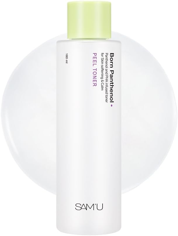 SAM'U Born Panthenol Peel Toner, Instant Hydration with 7 Hyaluronic Acids & Ceramide, Gentle Exfoliating PHA Toner for Women – Korean Skincare for All Skin Types (180ml / 6.08 fl oz)