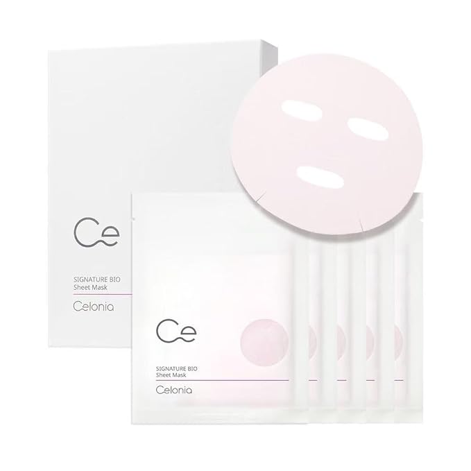 CELONIA Signature Bio Facial Sheet Mask, Stem Cell Deep Hydrating Face Mask, Anti Aging Treatment For Healthy Glowing Skin, Minimize Pores, Reduce Fine Line, Boost elasticity, Correct Redness 5PC