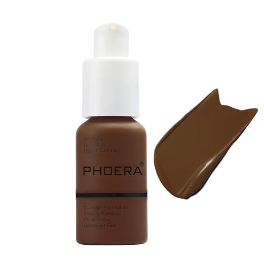 PHOERA Foundation,Full Coverage Flawless Soft Matte 24 HR Oil Control Waterproof Concealer Liquid Foundation Makeup. 1pcs-114# Ebony