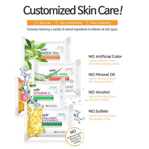 Epielle New Witch Hazel 30ct Makeup Cleansing Wipes Deep Cleans Pores & Refresh Skin with Calming Formula (6 packs)