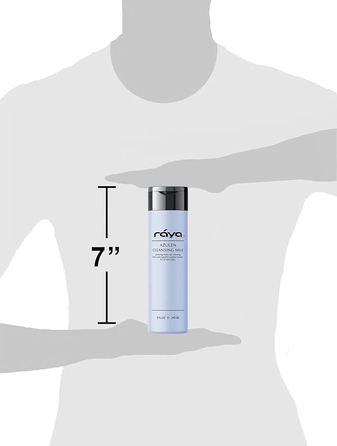 Raya Azulen Facial Cleansing Milk 8 oz (150) | Calming and Refining, Soap-Free Fluid Cleanser and Make-Up Removing Lotion | Made with Azulene Extract and Aloe Vera | Great for Sensitive Skin