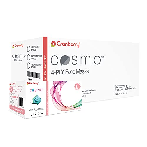 Cranberry USA C2700GGcase Cosmo Earloop Face Mask, Disposable, Green (Pack of 400)