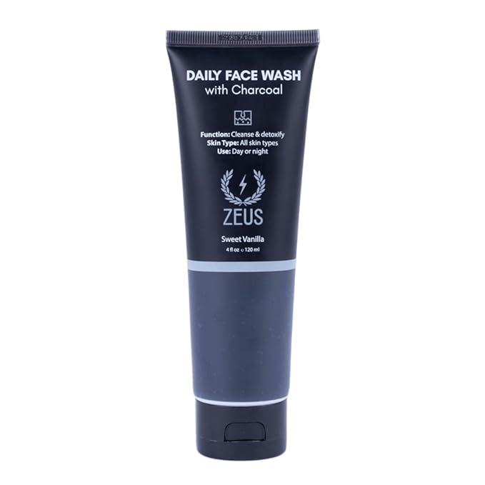 ZEUS Charcoal Face Wash for Men | Daily Facial Cleanser for Oily Skin, Blackhead Removal, & Deep Pore Cleansing | Detoxifying & Exfoliating | Made in USA