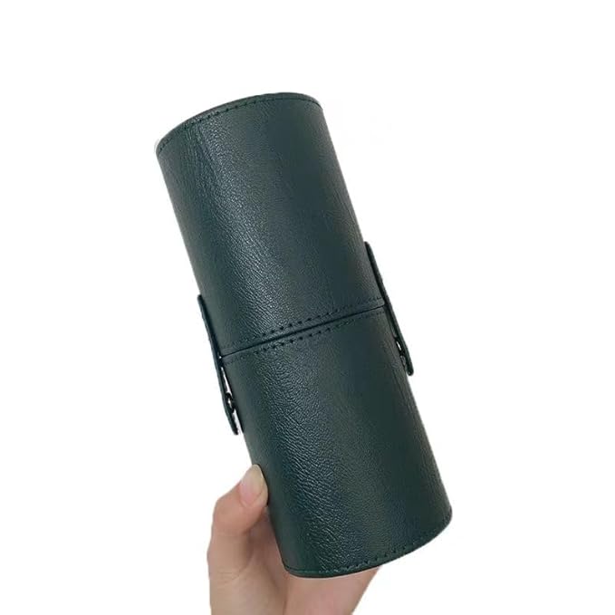 Professional Makeup Brush Set, 13 Pieces, Green Handle with Silver Ferrule, Travel Case Included