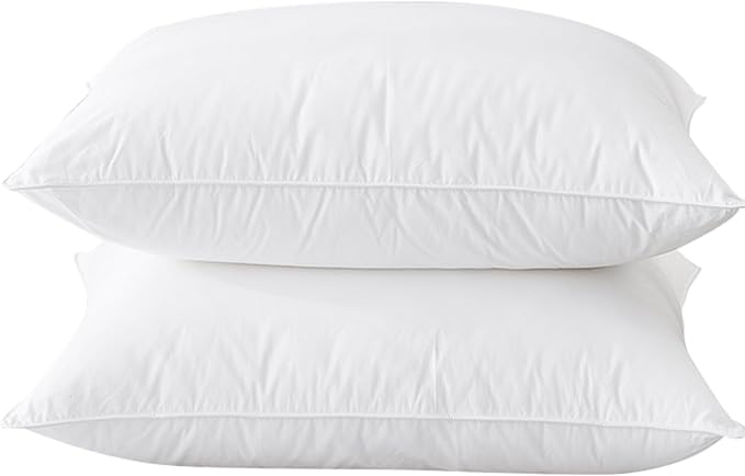 BHZ Goose Down Feather Pillows Queen Size Set of 2, Hotel Collection Bed Pillows for Sleeping Medium Firm Soft Support Pillow for Side and Back Sleepers with 100% Cotton Fabric