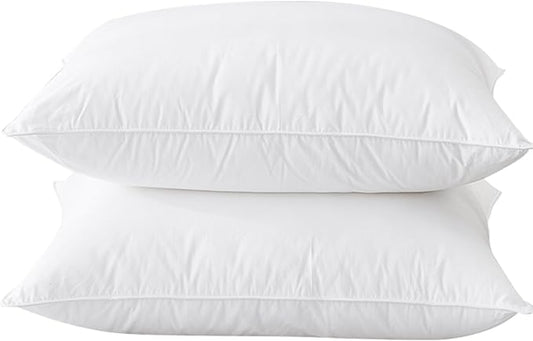 BHZ Goose Down Feather Pillows Queen Size Set of 2, Hotel Collection Bed Pillows for Sleeping Medium Firm Soft Support Pillow for Side and Back Sleepers with 100% Cotton Fabric