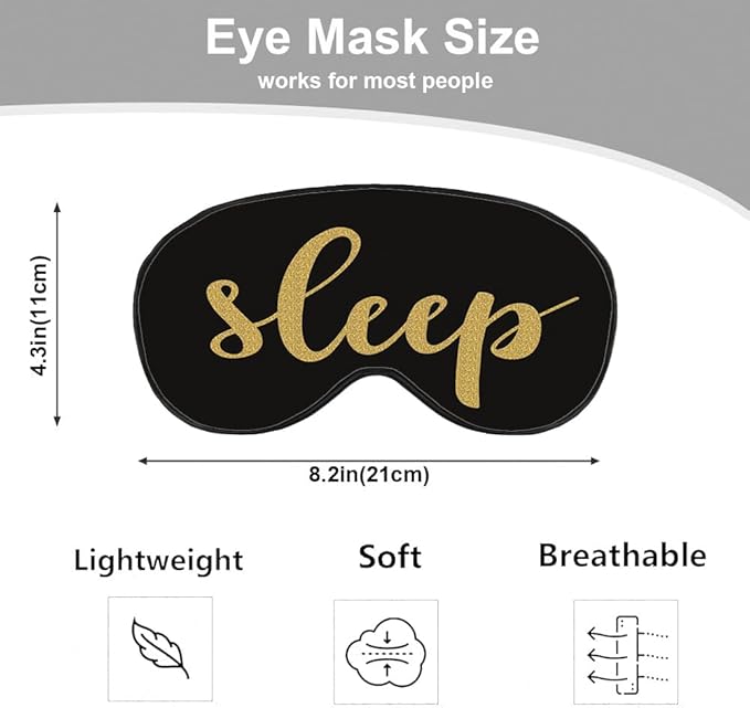 Sleep Quote Silk Eye Mask Sleep Mask Golden Black Eye Mask with Adjustable Strap Lightweight for Women Work Travel Night Sleep
