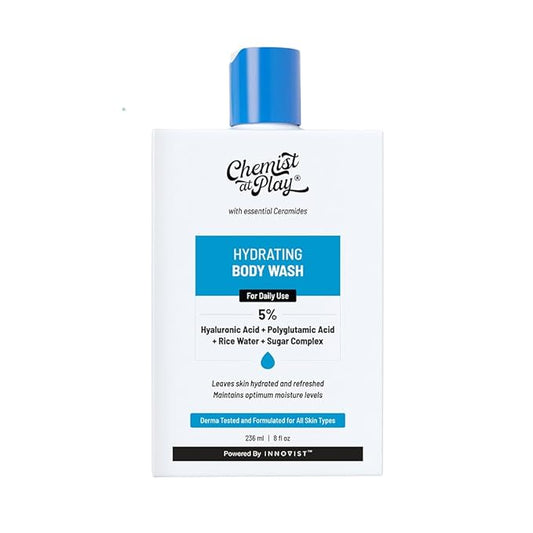 Chemist at Play Hydrating Body Wash |With 5% Hyaluronic Acid Bodywash for Intense Hydration | Reduces Flakes & Itchiness |For Dry Skin |Polyglutamic Acid & Hyaluronic Acid |For Women & Men | 7.9 Fl oz