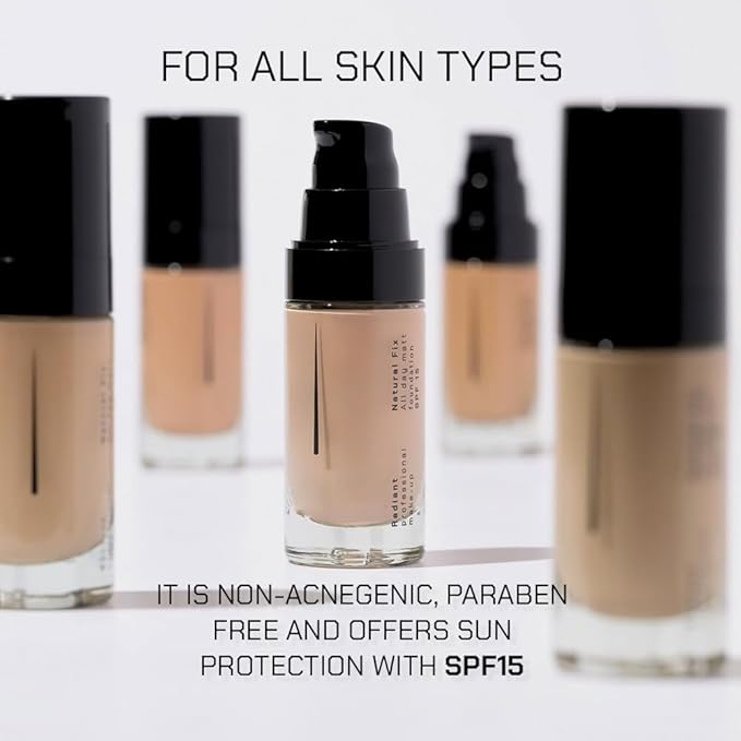 Radiant Professional Natural Fix All Day Matte Cream Foundation - Long Wear High Coverage Face Makeup Foundation With SPF 15 - Oil Free Matte Finish - For All Skin Types-1.01 oz. (04 Peachy Beige)