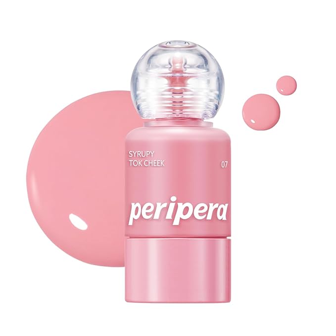 PERIPERA SYRUPY TOK CHEEK 5 Colors, Liquid Blush, Dewy Finish and Hydrates All day, Soft Velvet Texture Face Cheek Tint (07 AIRY PINK, One Size)