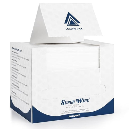 SUPER WIPE Towels - The original- Thickened, Gentle, Ultra Soft Face/Skin Towelettes-Super Absorbant, Lint-Free- Single Use - Viscose Material- 50 counts X (2)