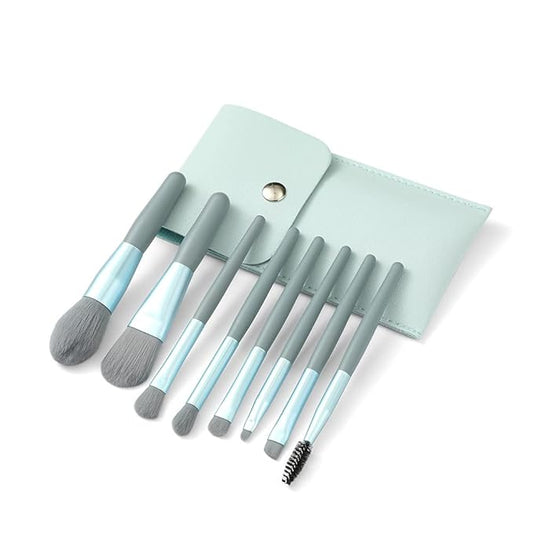 Travel Makeup Brush Set 7PCS Mini Size Premium Synthetic Fiber Foundation Blush Concealer Eyebrows Eye Shadow Angled brush Lip Make up Brush With Storage Bag (Dusty Blue)