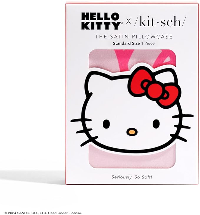 Kitsch x Hello Kitty (Pink Kitty Faces) - Satin Pillowcase with Zipper for Hair and Skin, Softer Than Silk Pillow Case, Cooling Pillow Cover, Machine Washable, Queen/Standard (19x26)