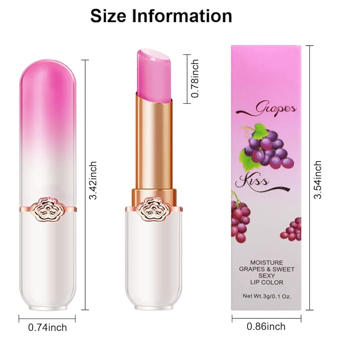 BINGBRUSH Peach Color Changing Lipstick,Moisturizer Long Lasting Lip Care Lip Balm Magic Lip Gloss Lip Tint Stain Gloss Set for Women (3 pcs Peach + Strawberry +Grape Lipstick)