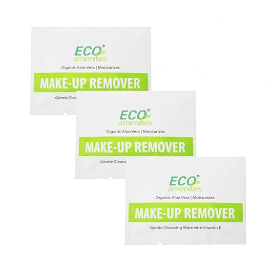 ECO amenities Makeup Remover Wipes - 20 Count, Individually Wrapped, Aloe Vera & Vitamin E - Face Wipes for All Skin Types - Travel Makeup Towelettes & Gentle Cleansing
