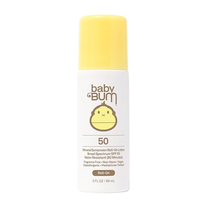 Sun Bum Baby Bum Mineral SPF 50 Roll-On Sunscreen - Vegan and Hawaii 104 Act Compliant (Without Octinoxate & Oxybenzone) - Broad Spectrum Moisturizing UVA/UVB - Roller Ball Sunscreen Lotion - 3 oz