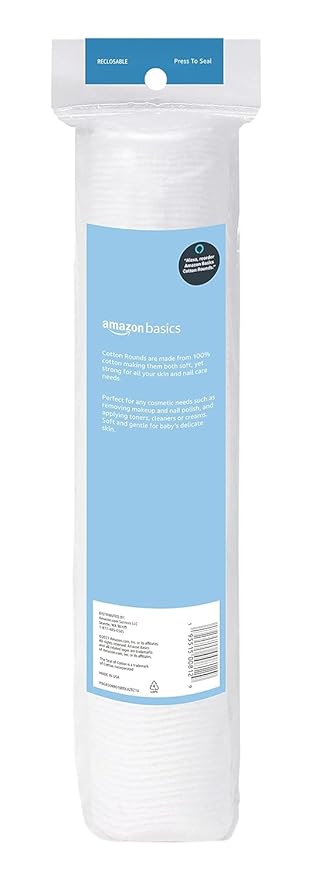 Amazon Basics Hypoallergenic 100% Cotton Rounds for Makeup Removal and Skincare, 100 Count, 1 Pack