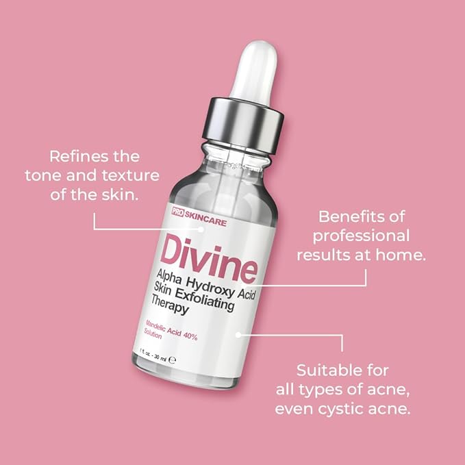 Mandelic Acid Clearing Serum for Acne Scars, Folliculitis, Aging Skin, Dark Spots - 40% Mandelic Acid Peel AHA Liquid Exfoliant, Clinical Grade Facial Peeling Solution