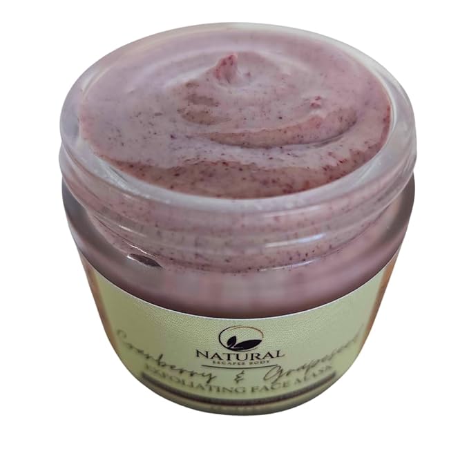 Natural Escapes Cranberry & Grapeseed AHA Exfoliating Clay Face Mask | Hydrating, Resurfacing, Anti-Aging Facial Masque for Fine Lines, Pores & Elasticity
