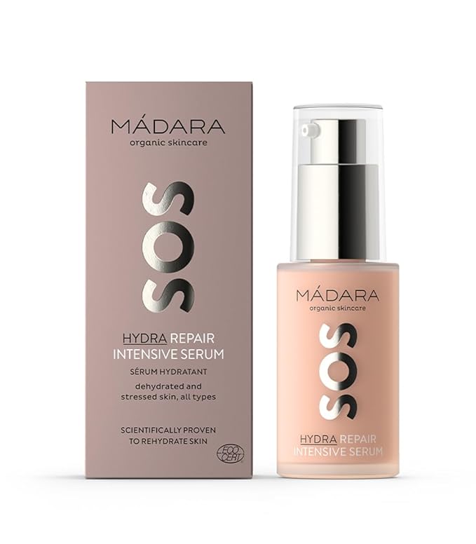 MÁDARA Organic Skincare | SOS Hydra Repair Intensive Face Serum - With Northern Peony, Linseed And Hyaluronic Acid, For Dry, Dehydrated Skin, Dermatologically Tested, Vegan, 1 oz