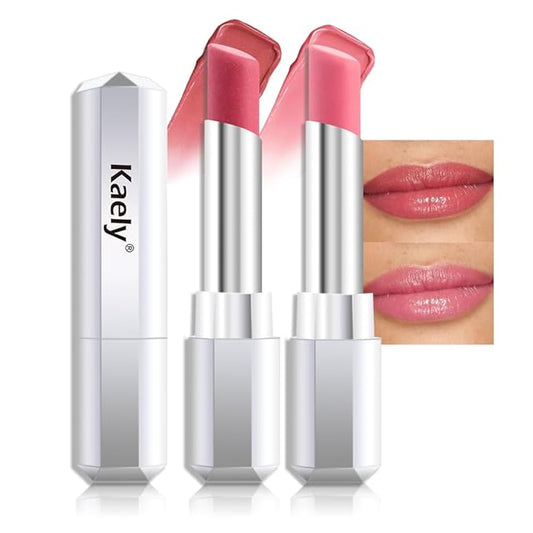 Kaely 2Pcs Honey Lipstick Tinted Lip Balm, Hydrating Shine Lipstick for Women Dry Lips, Moisturizing Nourishing Glossy Lip Gloss Stain Makeup, Sheer Lightweight, Vegan, 01 Dusty Pink+02 Pink
