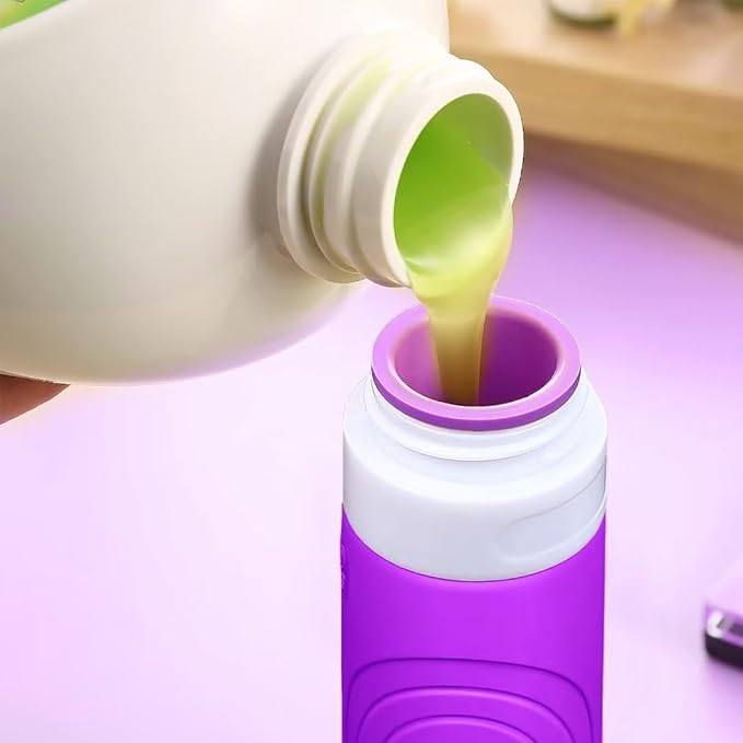 GLAMFIELDS Travel Bottles for Toiletries TSA Approved, 3oz Size Leak Proof Silicone Travel Containers for Shampoo, Lotion,Easy to Squeeze Portable, Essentials for Traveling (4 Pack) Purple