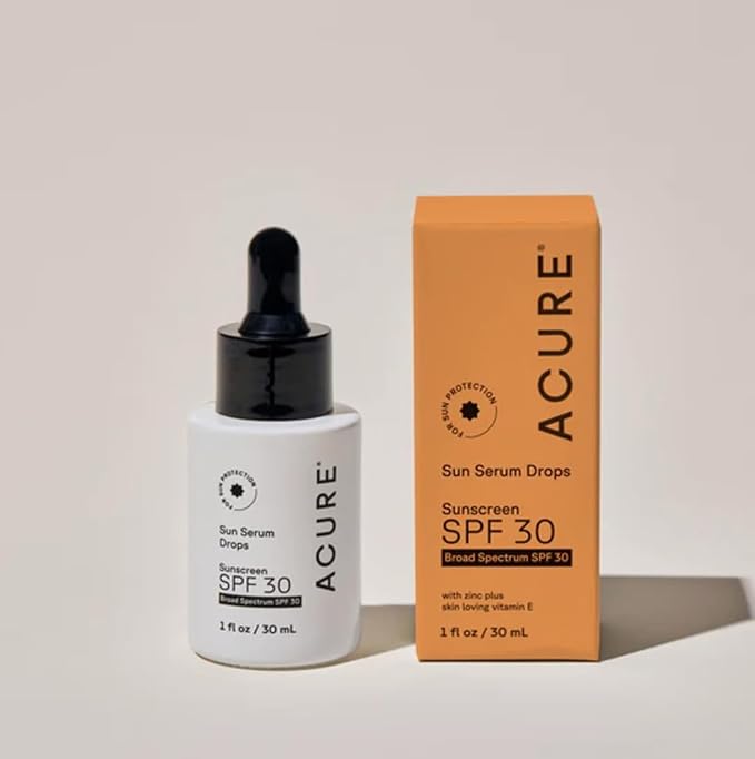 Acure Sun Serum Drops SPF 30 - Hydrating Sunscreen Serum with Broad-Spectrum Protection, Skincare for Beauty Glow, Light & Sheer UV Shield, Use with Makeup, Travel Size - 1 fl oz (2 Pack)