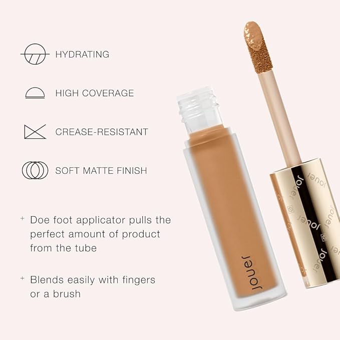 Jouer Essential High Coverage Liquid Concealer - Brightening Concealer - Color Corrector for Under Eye Dark Circles, Spot Coverage, and Eye Primer - Soft Matte Finish, Butterscotch