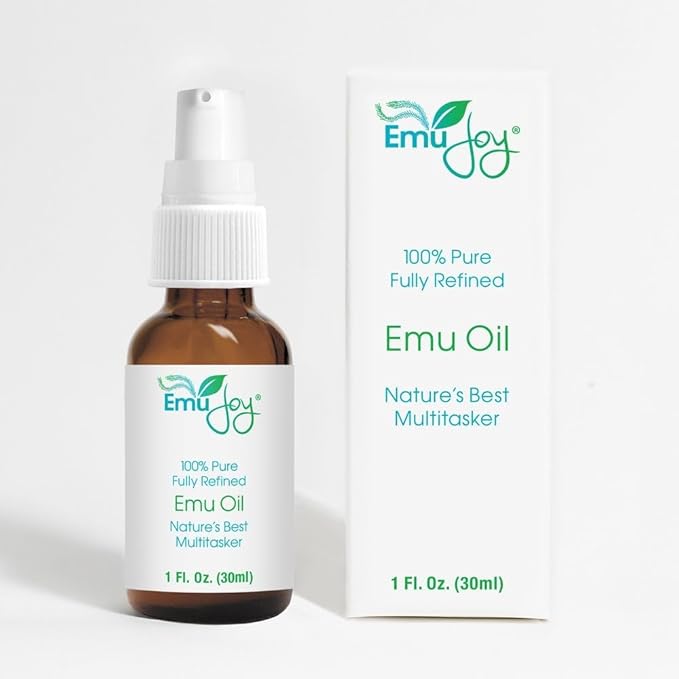 Emu Joy Emu Oil Organic - 100% Pure, Made in the USA - Emu for Skin, Face, Hair, and Nails, Piercing Bump Oil & Tattoo Aftercare (New Packaging, 1 Fl Oz)