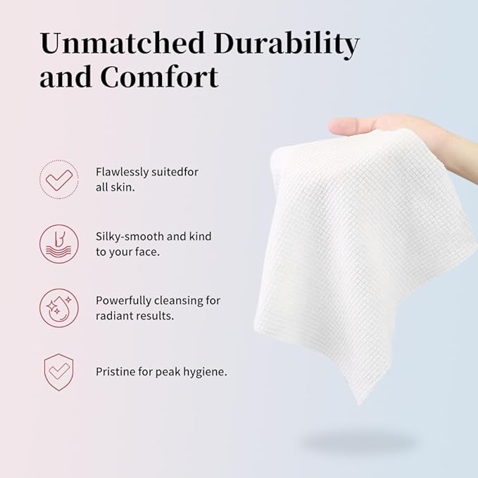 Disposable Face Towels, 10"×12" Face Towel, Towelettes XL, Ultra Soft & Thick Makeup Remover Dry Wipes for Sensitive Skin, Chemical Free 50 Count (1 Pack)