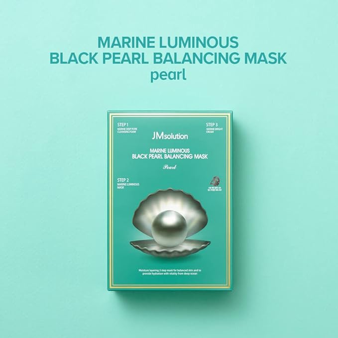 JMsolution Marine Luminous Pearl Deep Moisture 3 Step Skin Care Face Mask - Korean Skincare Facial Mask - boosting Brightening Moisturizing-10 Sheets for Dry Skin (Black Pearl)