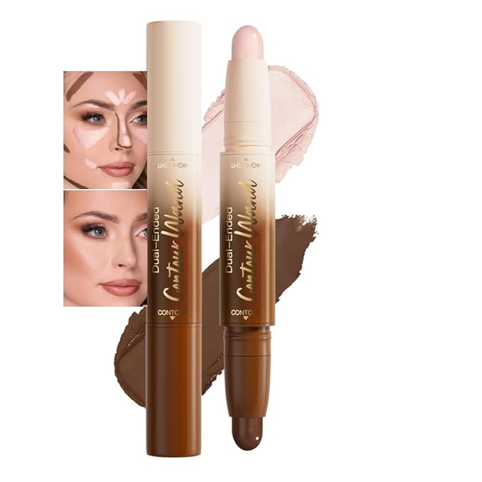 Darker Nude + Light Pink Contour Stick Dual Ended Face Body Makeup Waterproof no Transfer, 2 in 1 Cream Concealer Stick Contouring Makeup Kit, Nose Contour Bronzer Sticks Face Highlighter Make up