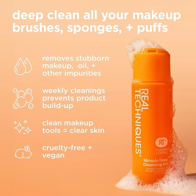 Real Techniques Miracle Deep Cleansing Gel, Makeup Brush & Sponge Cleaner Shampoo for Makeup Tools, Vegan & Cruelty-Free, 4 fl. oz./118 ml Bottle