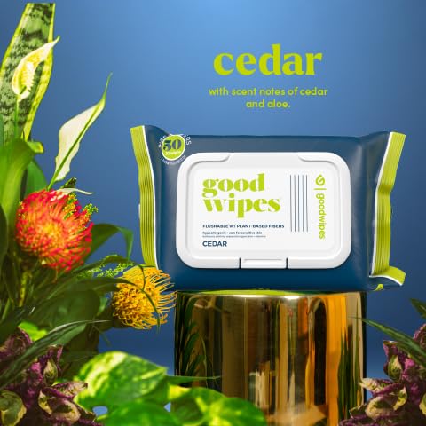 goodwipes Flushable Butt Wipes - Vitamin E & Aloe - Sewer & Septic Safe - Extra Large Adult Wet Wipes For Women & Men - Bathroom Essentials - Cedar, 318 Count (6 Packs + 1 Travel)