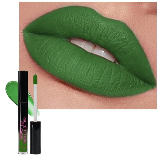 Green Metallic Lipstick for Women,Matte Sparkling Liquid Lipstick,Long Lasting Waterproof Lightweight Comfortable Non-Drying Bold Dark Lip Gloss for Gothic Stage Makeup,Cruelty Free