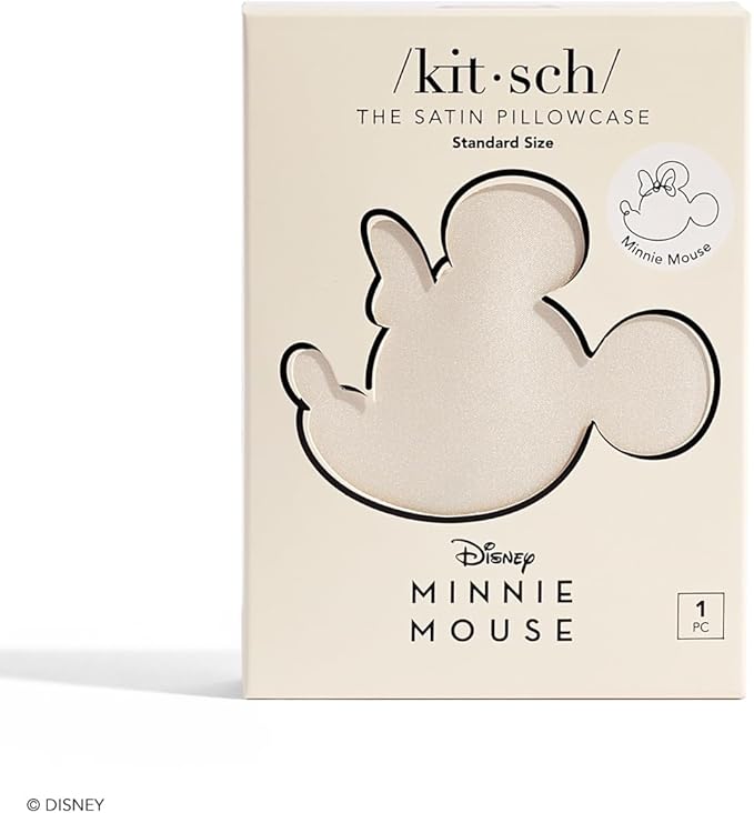 Kitsch & Disney Minnie Mouse Satin Pillowcase with Zipper Softer Than Silk, Cooling Pillow Case for Hair & Skin, Wrinkle-Free, Machine Washable, Queen/Standard (19x26)