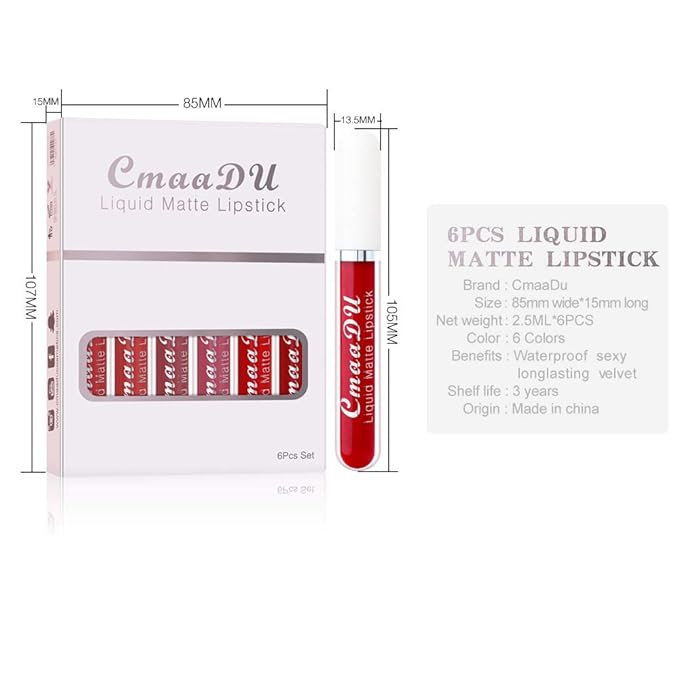 evpct 6Pcs Lipstick Matte Liquid Lipstick Lipgloss Set for Women, Dark Deep Bright Ruby Sexy Brick Red Mauve labiales mate 24 horas originales matte larga duracion 24 Hour Lipstick Long Lasting