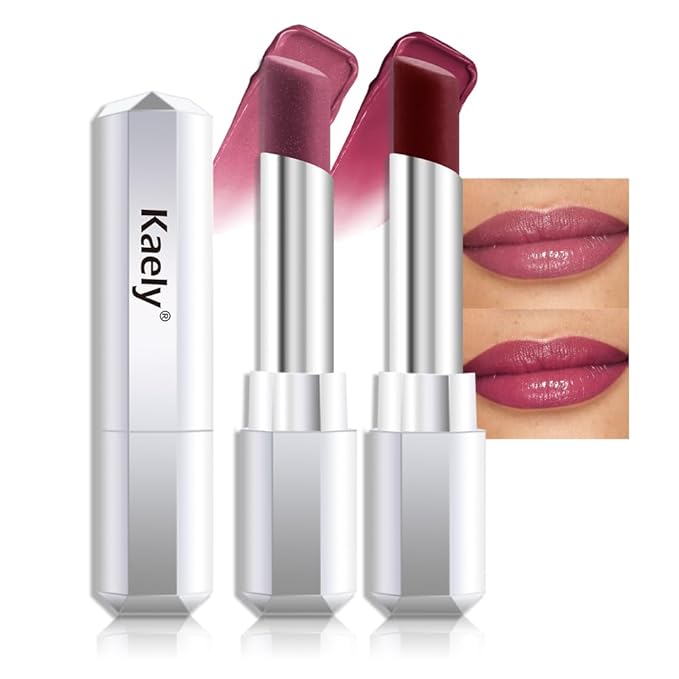 Kaely 2Pcs Honey Lipstick Tinted Lip Balm, Hydrating Shine Lipstick for Women Dry Lips, Moisturizing Nourishing Glossy Lip Gloss Stain Makeup, Sheer Lightweight, Vegan, 07 Mauve+09 Cherry