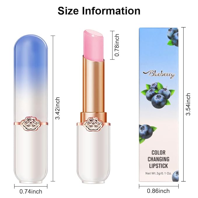 BINGBRUSH Peach Color Changing Lipstick,Moisturizer Long Lasting Lip Care Lip Balm Magic Lip Gloss Lip Tint Stain Gloss Set for Women (1pc Blueberry)