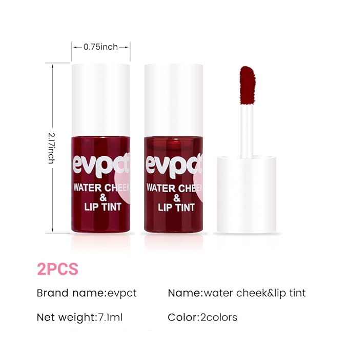 evpct 2Pcs Watermelon Cherry Korean Water Pink Red Lip Tint Lip Inks Stain Set for Lips Cheeks Long Wear tintas de labios tinte para labios tinta de labios de larga duracion duración